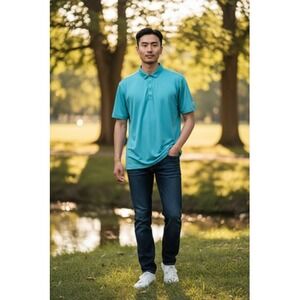 Matte Grey Polo Shirt‎ Mens 2XL Blue Teal Performance Golf Stretch Tech Colonial